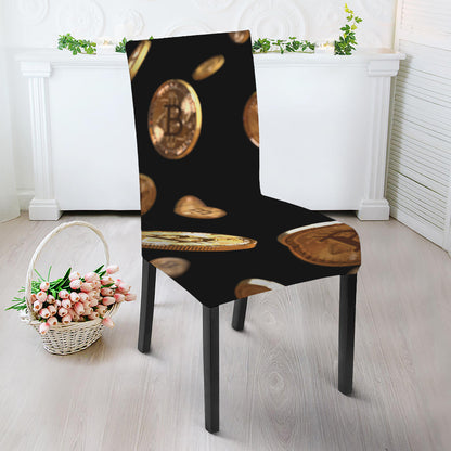 Falling Bitcoin Print Dining Chair Slipcover