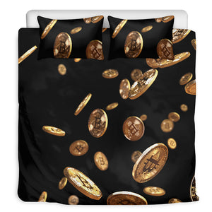 Falling Bitcoin Print Duvet Cover Bedding Set