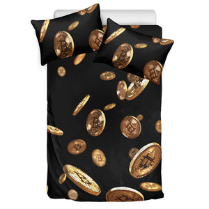 Falling Bitcoin Print Duvet Cover Bedding Set