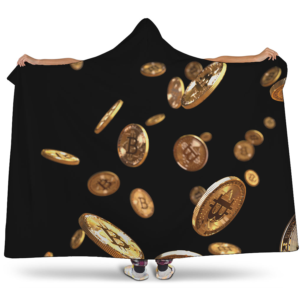 Falling Bitcoin Print Hooded Blanket