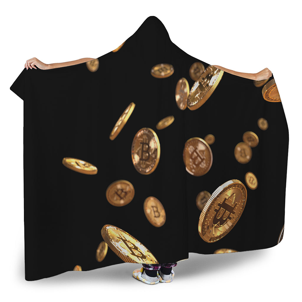 Falling Bitcoin Print Hooded Blanket