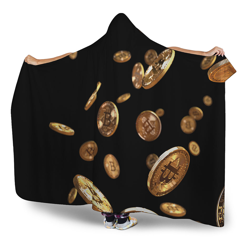 Falling Bitcoin Print Hooded Blanket