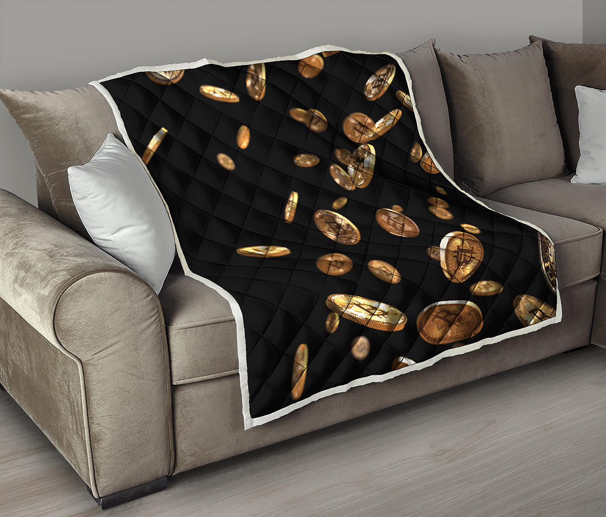 Falling Bitcoin Print Quilt