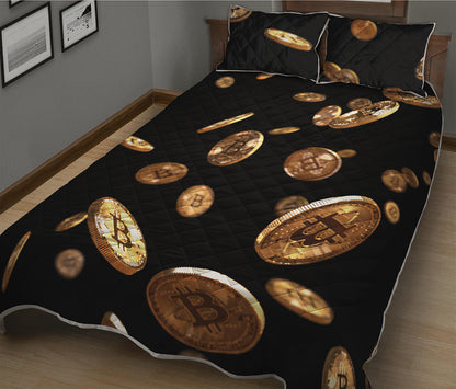 Falling Bitcoin Print Quilt Bed Set