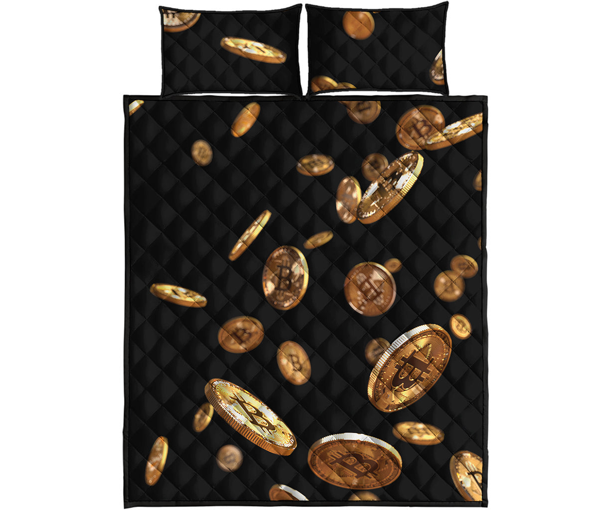Falling Bitcoin Print Quilt Bed Set
