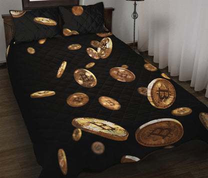 Falling Bitcoin Print Quilt Bed Set