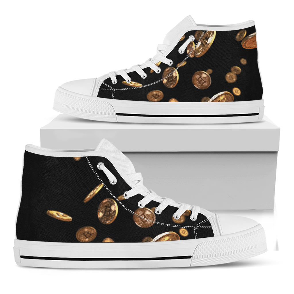Falling Bitcoin Print White High Top Shoes