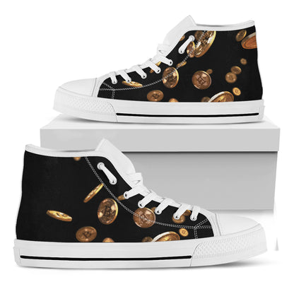 Falling Bitcoin Print White High Top Shoes