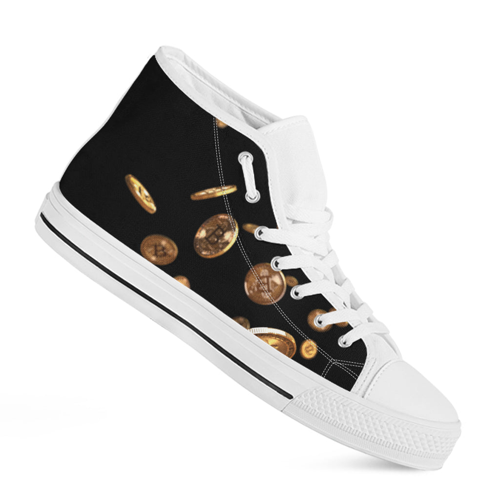 Falling Bitcoin Print White High Top Shoes