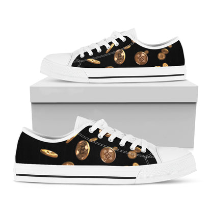 Falling Bitcoin Print White Low Top Shoes