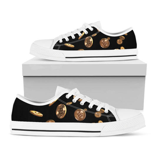 Falling Bitcoin Print White Low Top Shoes