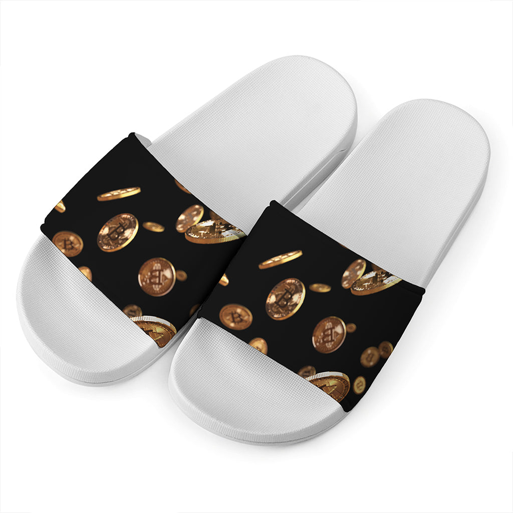 Falling Bitcoin Print White Slide Sandals