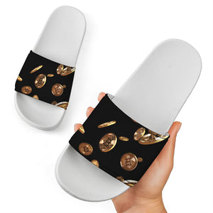 Falling Bitcoin Print White Slide Sandals