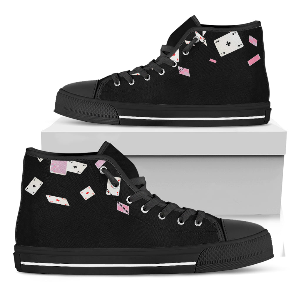 Falling Casino Card Print Black High Top Shoes