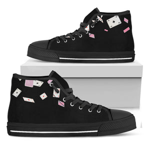 Falling Casino Card Print Black High Top Shoes