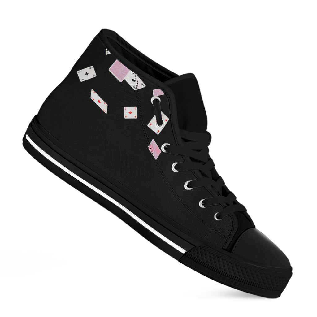 Falling Casino Card Print Black High Top Shoes