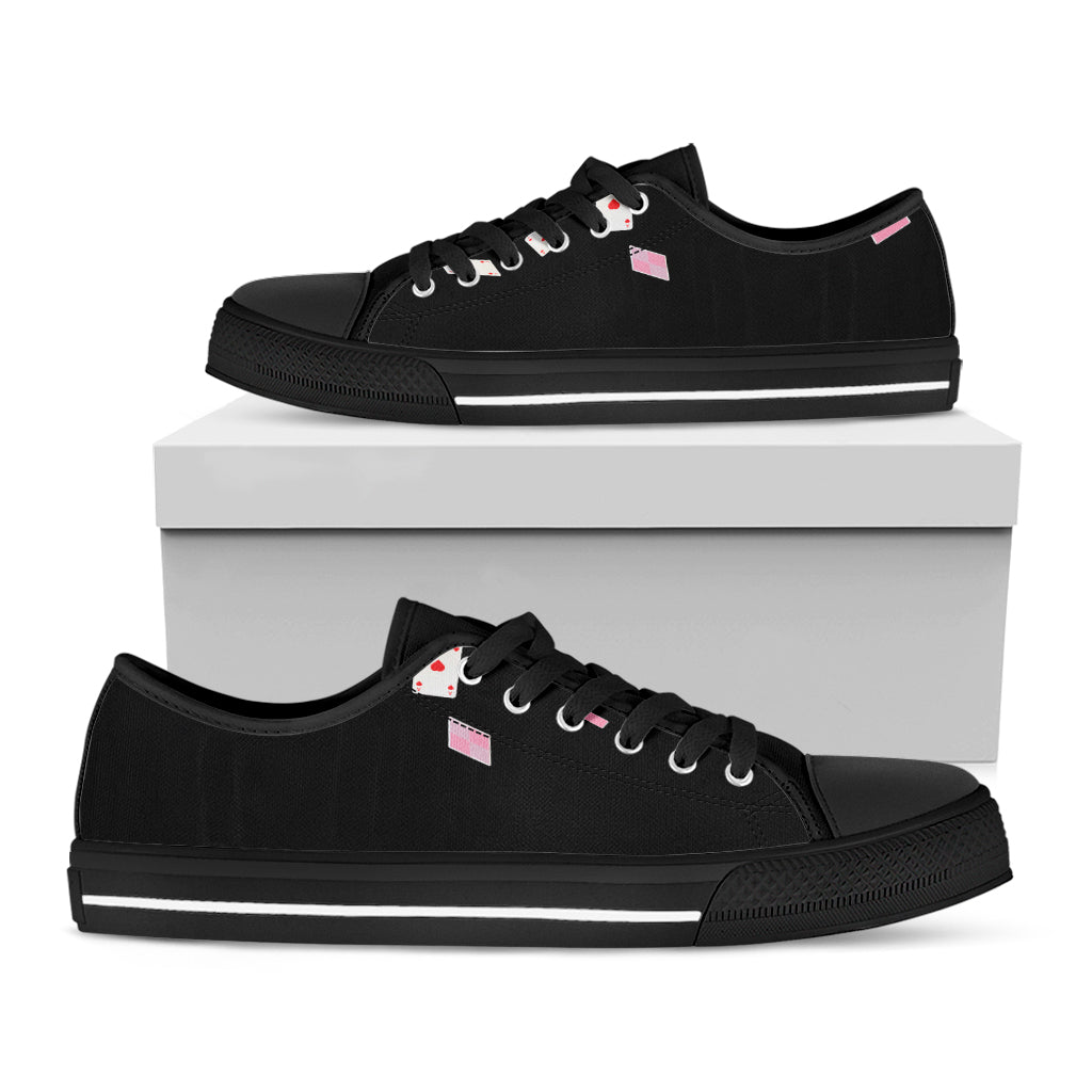 Falling Casino Card Print Black Low Top Shoes