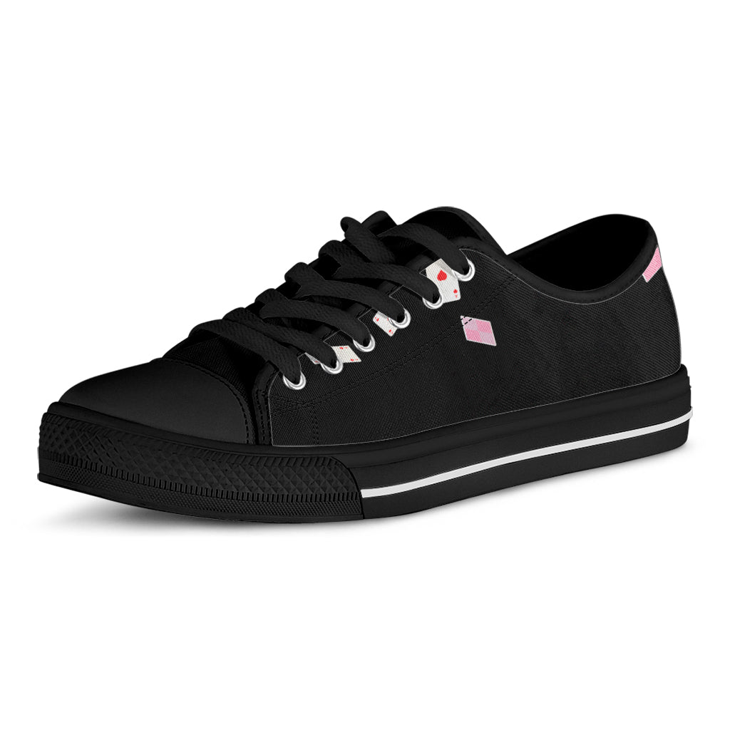 Falling Casino Card Print Black Low Top Shoes