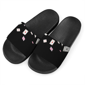 Falling Casino Card Print Black Slide Sandals