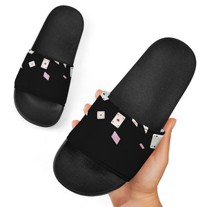 Falling Casino Card Print Black Slide Sandals