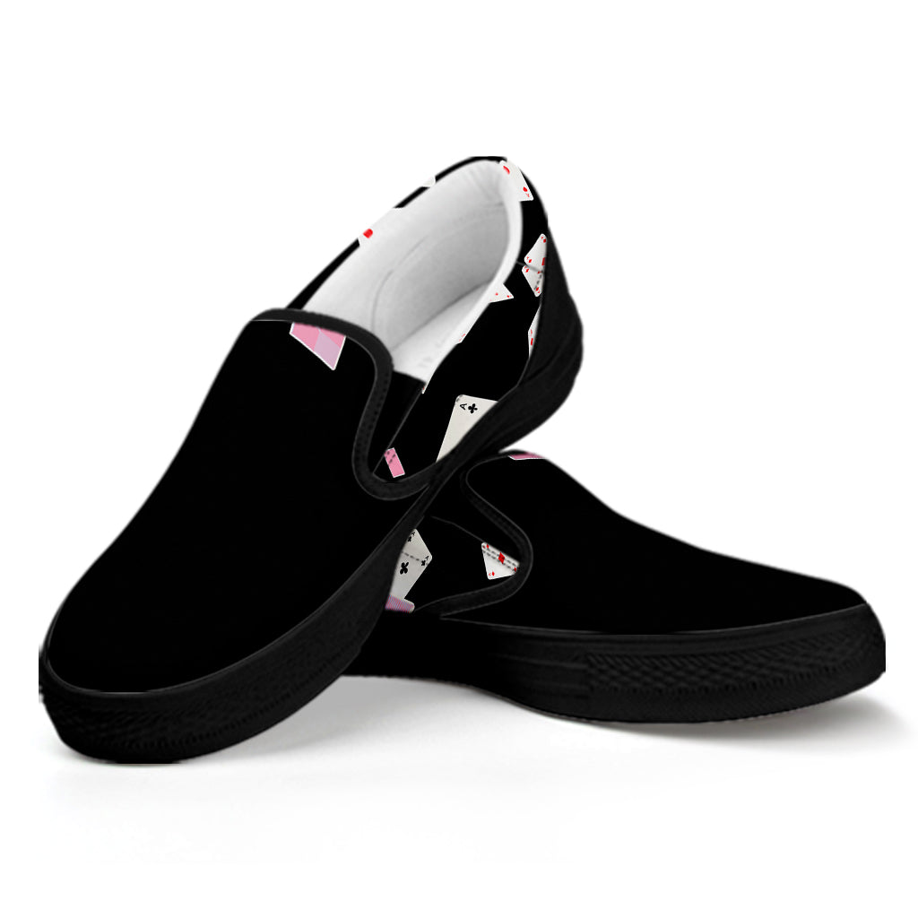 Falling Casino Card Print Black Slip On Shoes