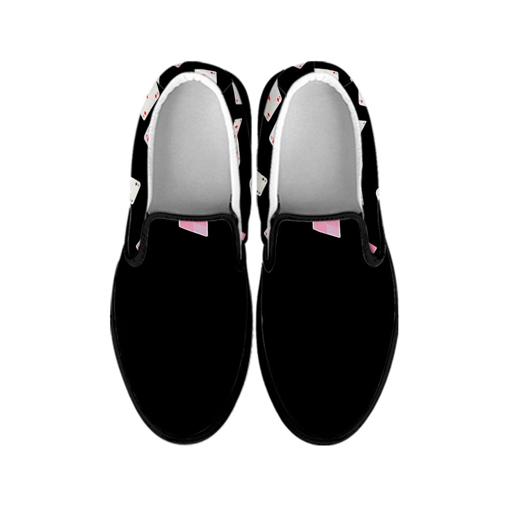 Falling Casino Card Print Black Slip On Shoes