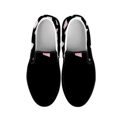 Falling Casino Card Print Black Slip On Shoes