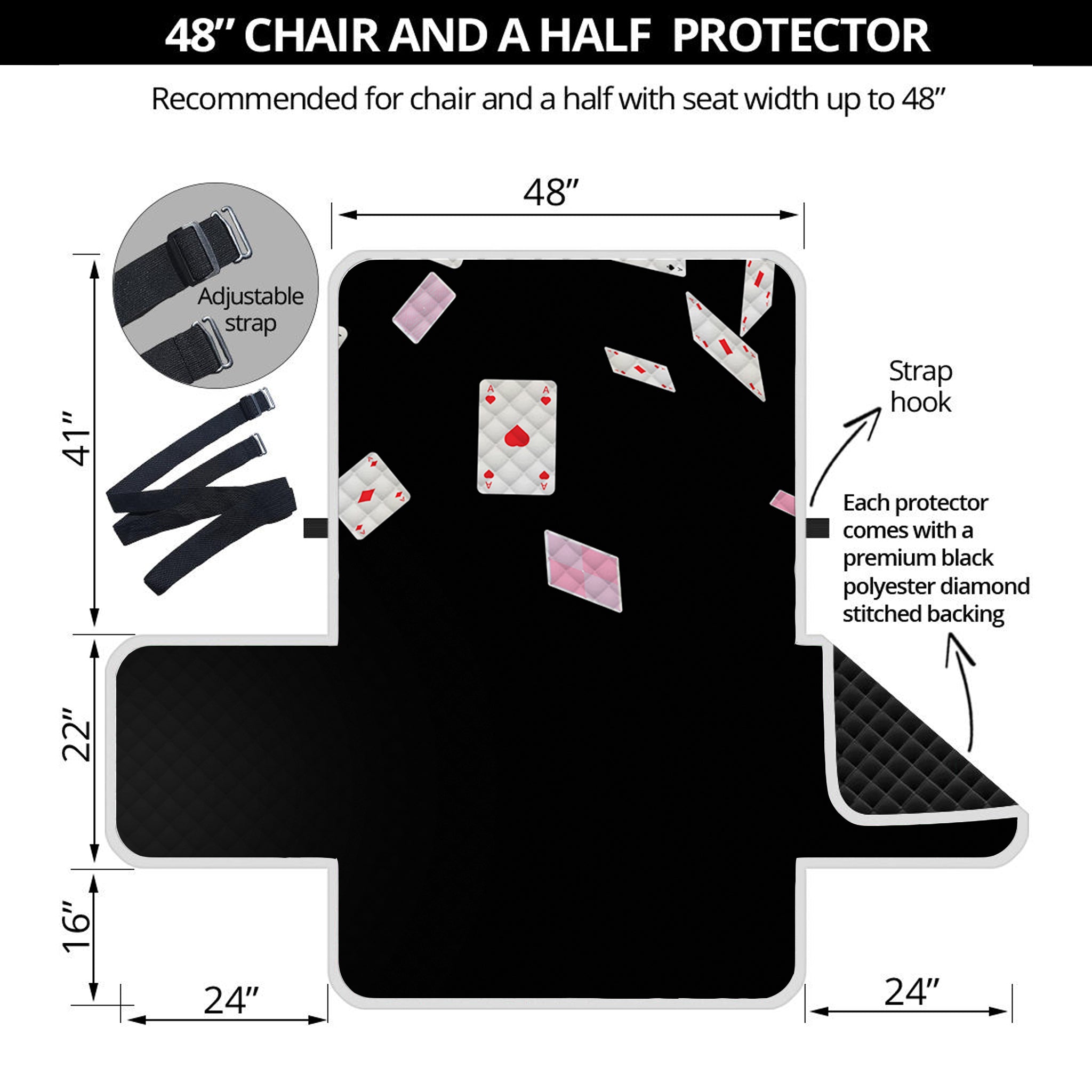 Falling Casino Card Print Half Sofa Protector