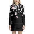 Falling Casino Card Print Pullover Hoodie Dress