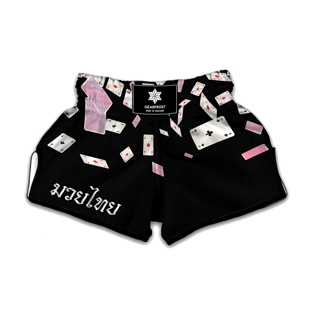 Falling Casino Card Print Muay Thai Boxing Shorts