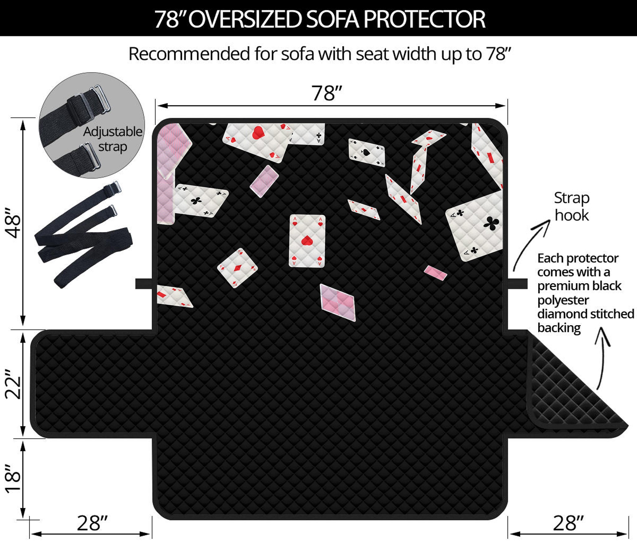 Falling Casino Card Print Oversized Sofa Protector