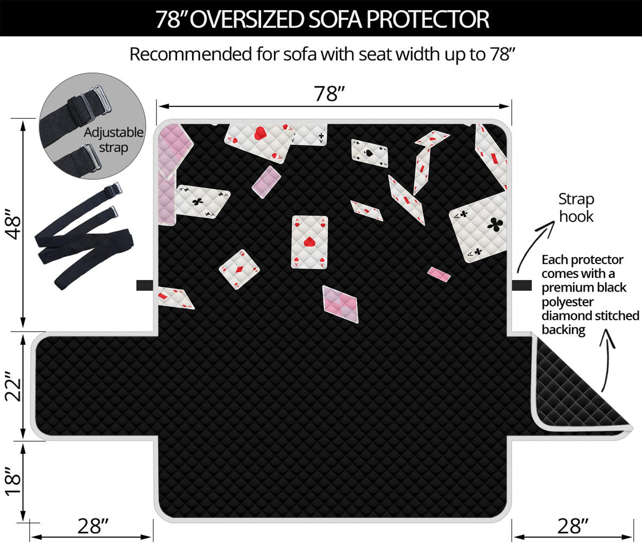 Falling Casino Card Print Oversized Sofa Protector