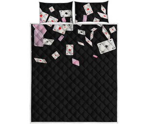 Falling Casino Card Print Quilt Bed Set