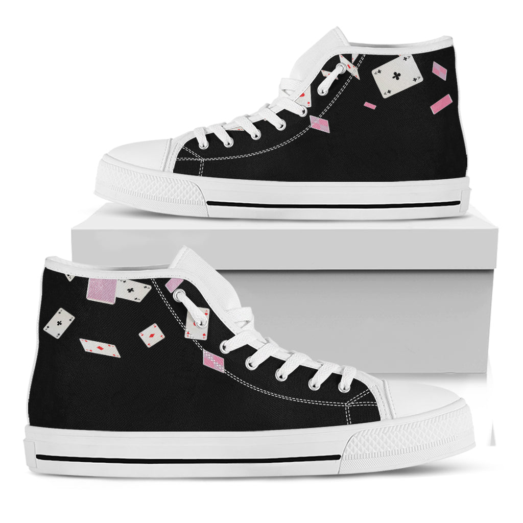 Falling Casino Card Print White High Top Shoes