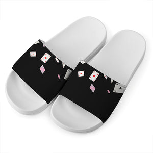 Falling Casino Card Print White Slide Sandals