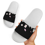 Falling Casino Card Print White Slide Sandals