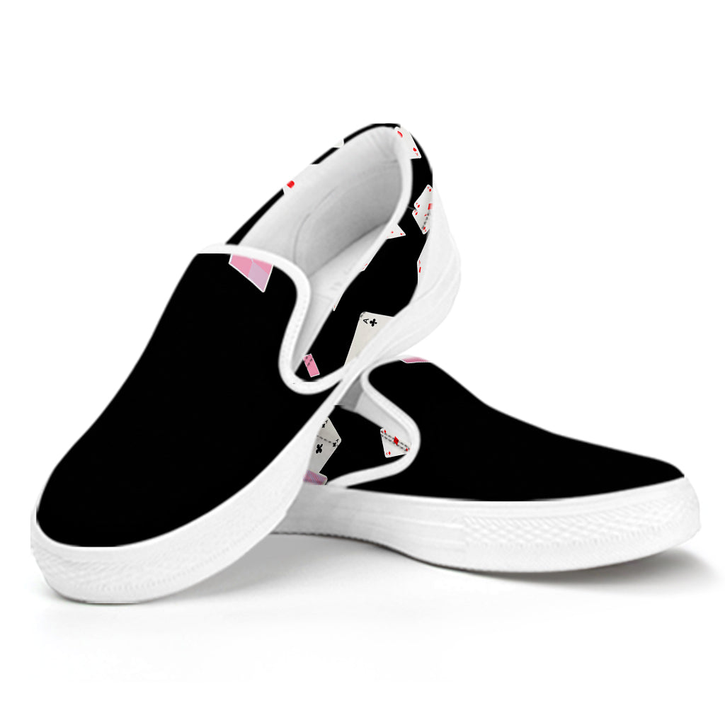 Falling Casino Card Print White Slip On Shoes