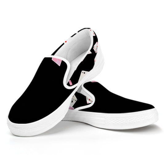 Falling Casino Card Print White Slip On Shoes