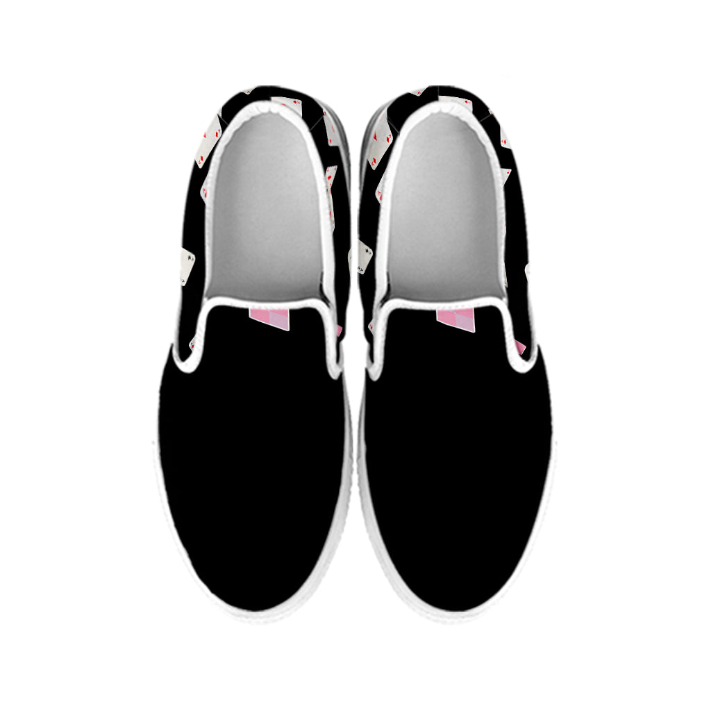 Falling Casino Card Print White Slip On Shoes