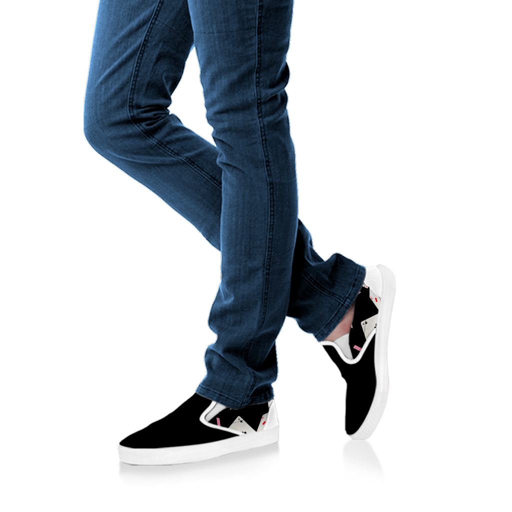 Falling Casino Card Print White Slip On Shoes