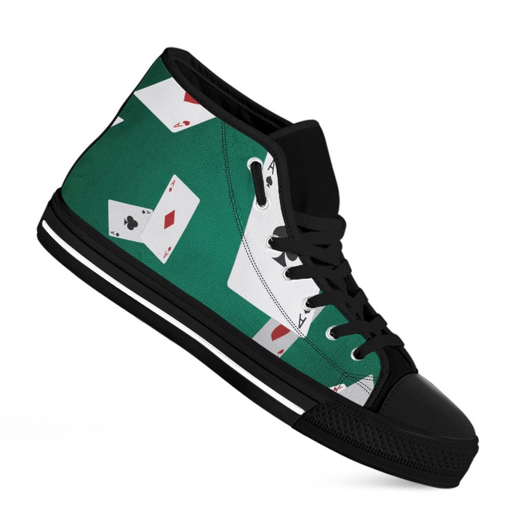 Falling Poker Cards Print Black High Top Shoes