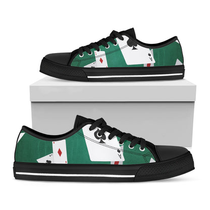Falling Poker Cards Print Black Low Top Shoes