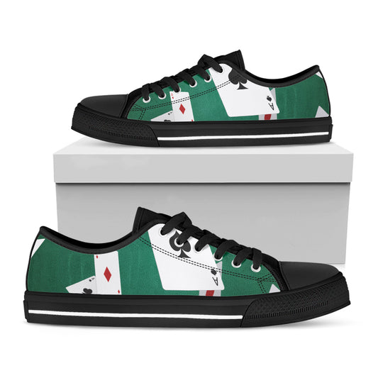 Falling Poker Cards Print Black Low Top Shoes