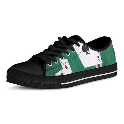 Falling Poker Cards Print Black Low Top Shoes