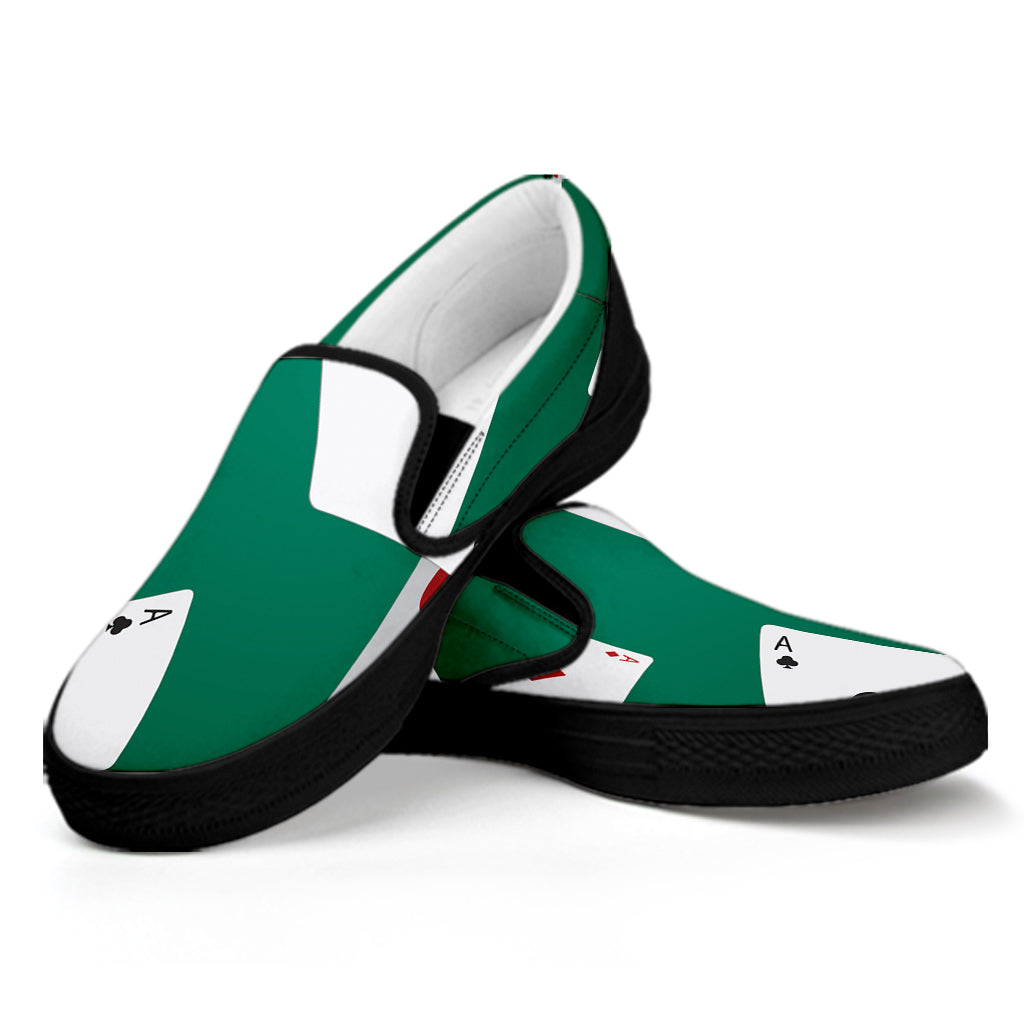 Falling Poker Cards Print Black Slip On Shoes