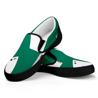 Falling Poker Cards Print Black Slip On Shoes