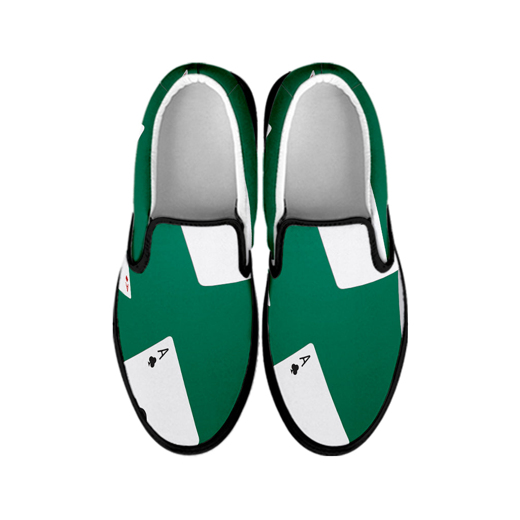 Falling Poker Cards Print Black Slip On Shoes