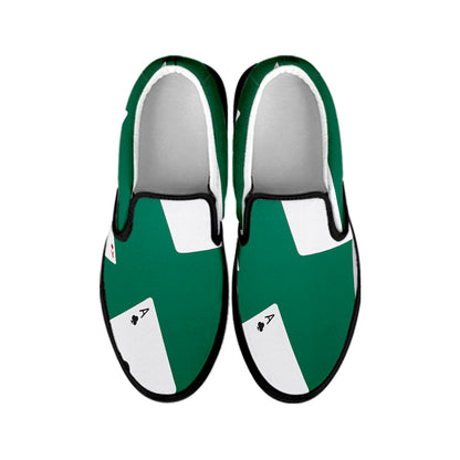 Falling Poker Cards Print Black Slip On Shoes