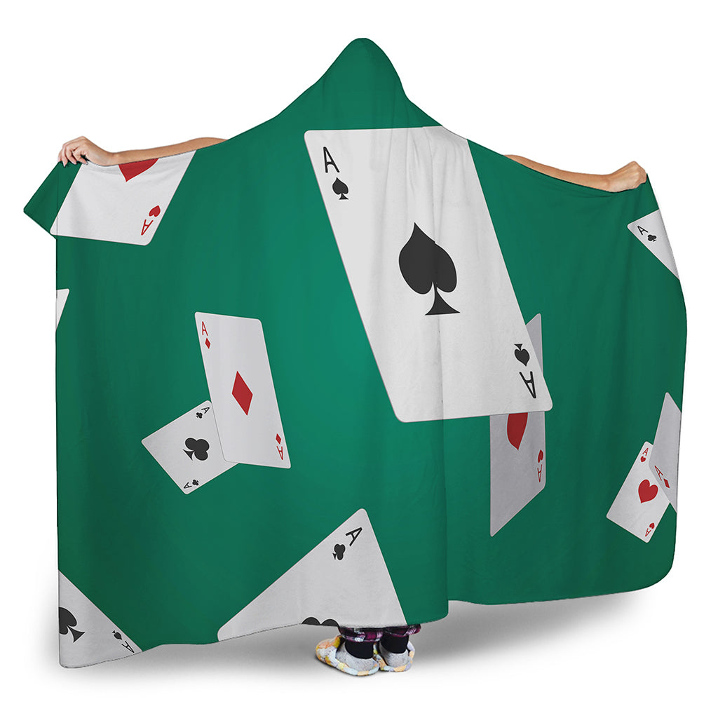 Falling Poker Cards Print Hooded Blanket