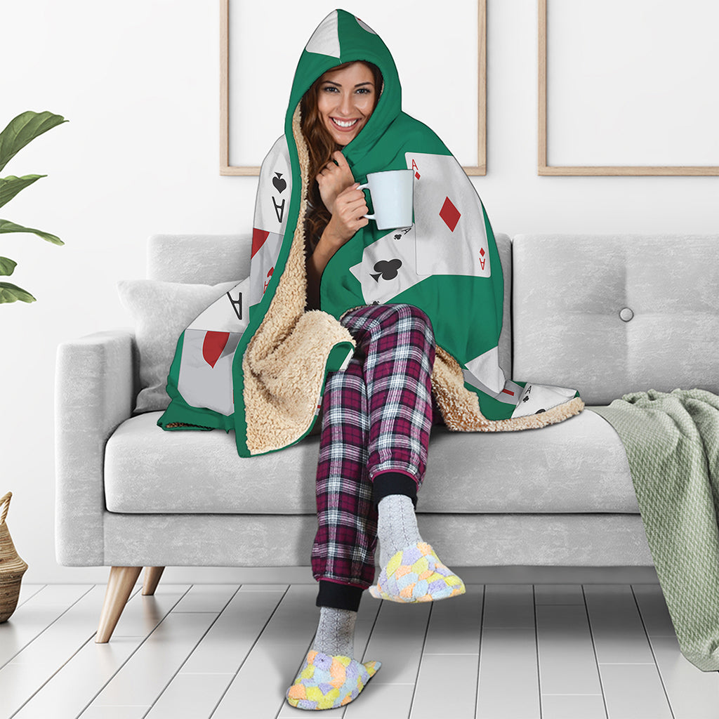 Falling Poker Cards Print Hooded Blanket